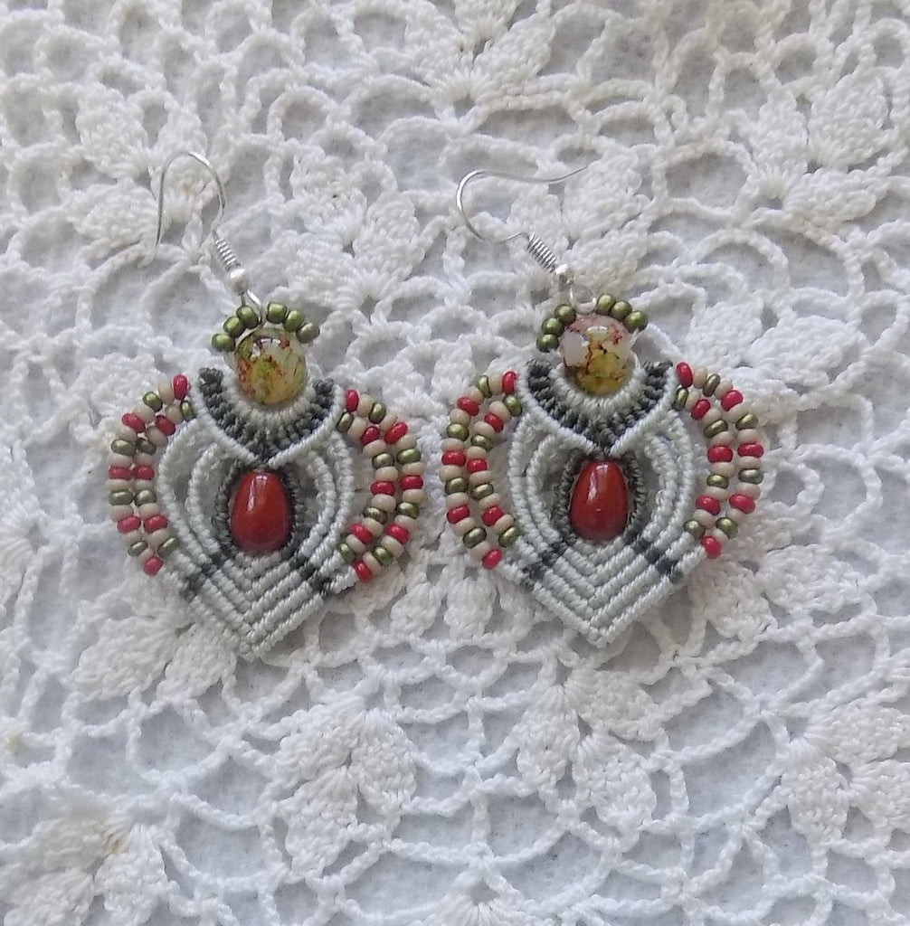 Sweetheart Red and Green Macrame Earrings