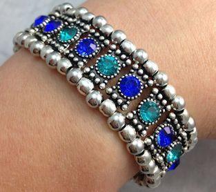 Teal and Blue Crystal Stretch Bracelet