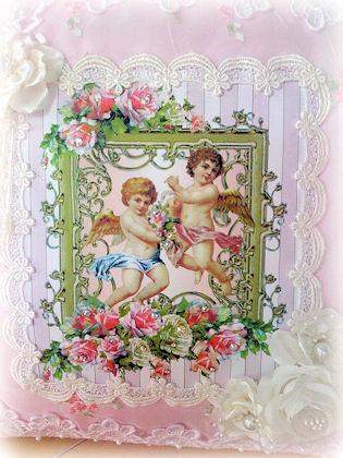 Twin Cherubs Crystal Roses Victorian Pillow