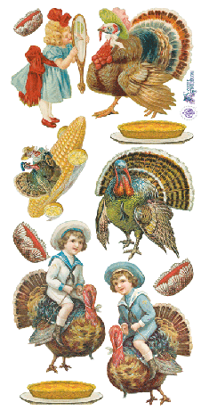 Old Fashioned Thanksgiving Victorian 2 Sheets of Stickers - Roses And Teacups 