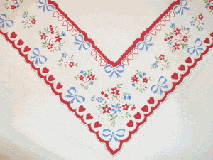 Cheerful Valentine Vintage Style Cotton Hankie - Roses And Teacups 