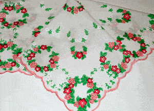 Pink Floral Wreaths Vintage Style Cotton Hankie - Roses And Teacups 