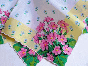 Sunny Yellow and Primroses Vintage Style Cotton Hankie - Roses And Teacups 